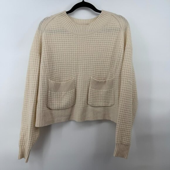 Everlane Cashmere Cream Waffle Pocket Sweater Medium - Picture 2 of 5